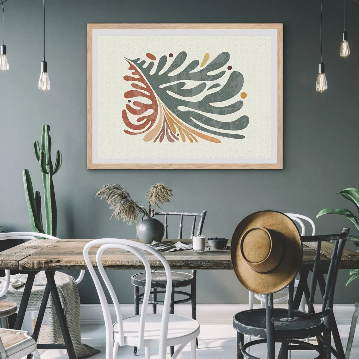 Poster in light oak frame - Multicolour Leaf - 100x70 cm