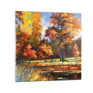 Glass picture - Landscape in Gold and Brown - 60x60 cm