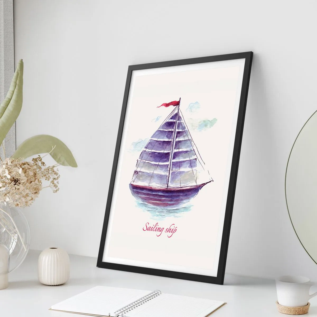 Poster in black frame - Full Sails And Calm Waters - 40x50 cm