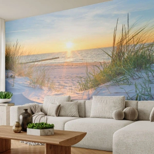 Self-Adhesive Photo Wallpaper Deluxe Sticker - Sound of the Sea, Singing of the Birds, Wild Beach among Grass - Landscape, Sea, Dunes - 200x140 cm