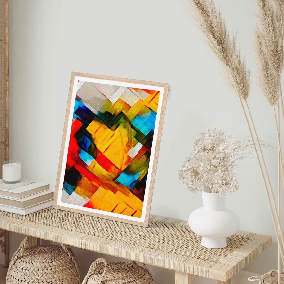 Poster in light oak frame - Colourful Quilt - 70x100 cm