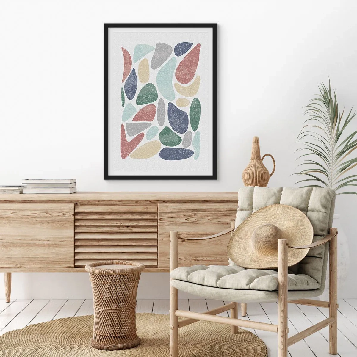 Poster in black frame - Abstract stones in pastel shades - 50x70cm - Mosaic of Powdered Colours - Modern wall decoration for the living room and bedroom ARTTOR