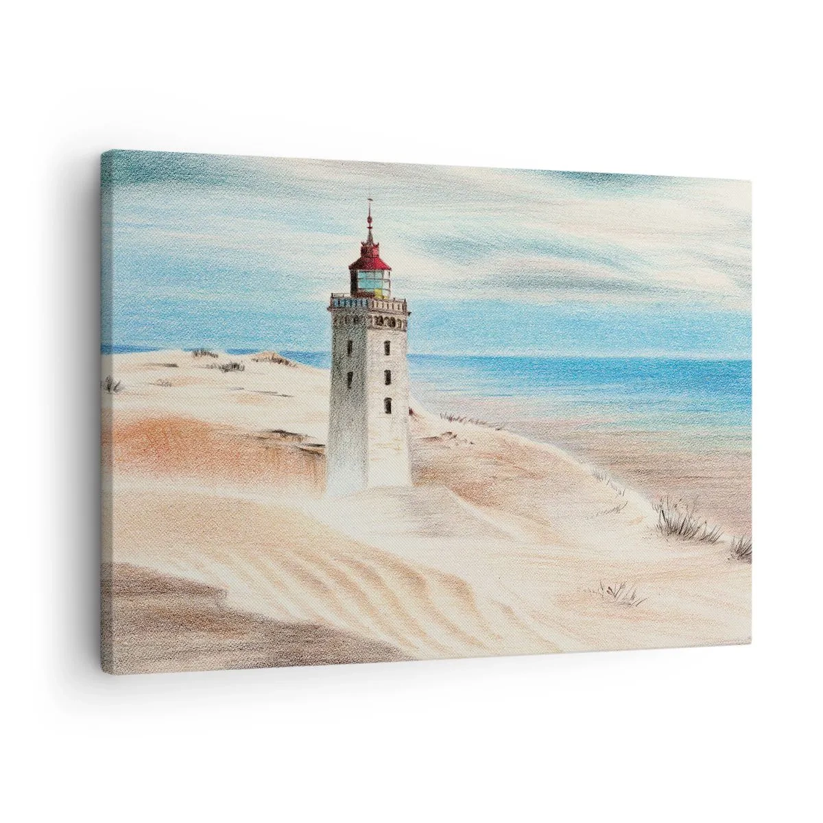 Canvas picture - A lighthouse surrounded by sand dunes and a blue sky - 70x50cm - Always Staring at the Sea - Modern wall decoration for the living room and bedroom ARTTOR