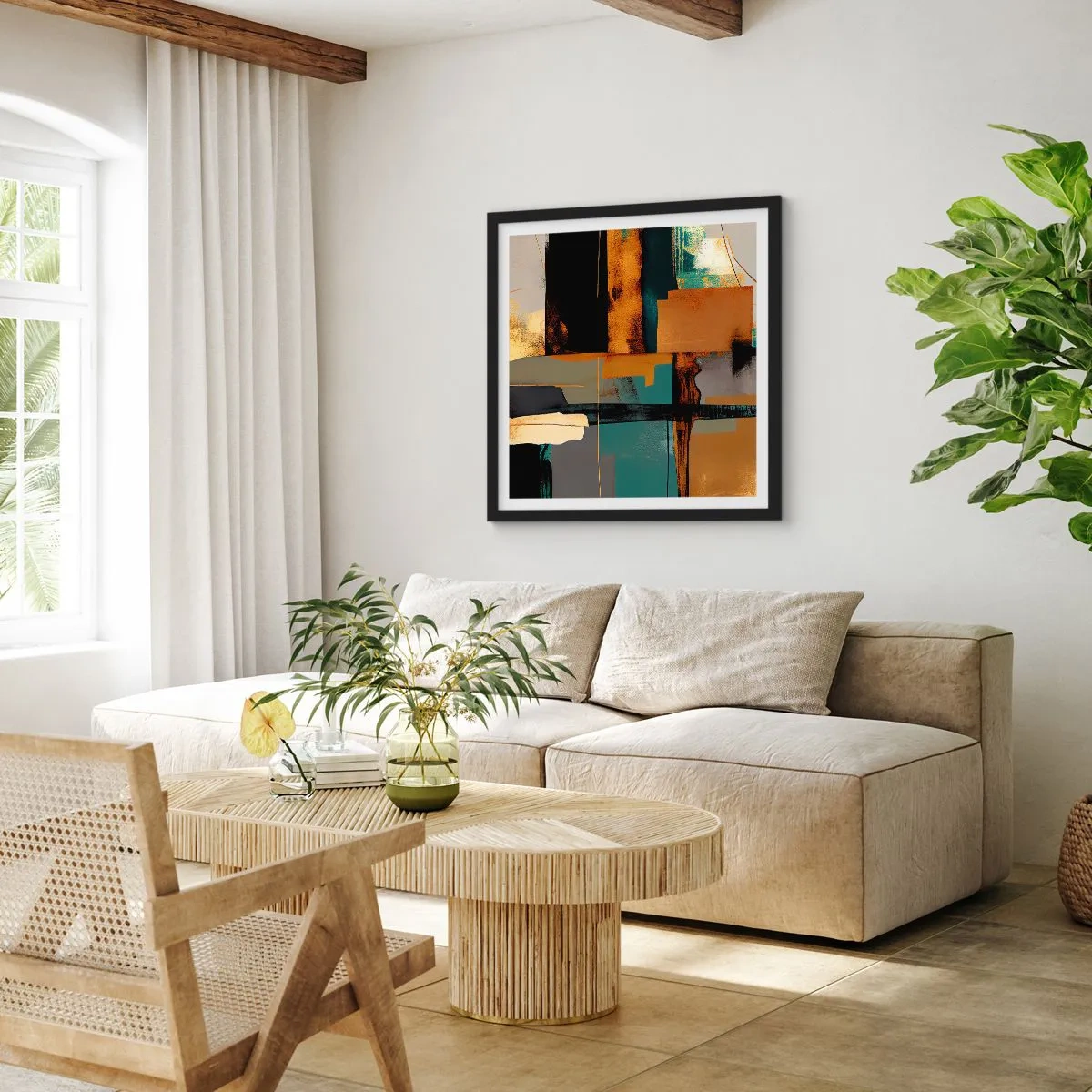 Poster in black frame - Abstract - Light and Shadow - 60x60 cm