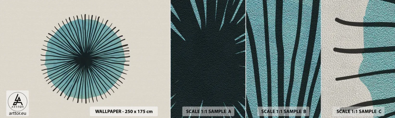 Photo Wallpaper Sample Premium Sand - Rays on Blue - Abstraction, Piece, Modern Art - 100x30 cm