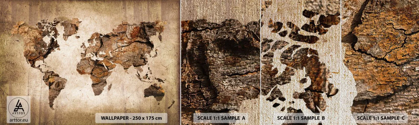 Photo Wallpaper Sample Premium Sand - Discovery of the World - World map, Continents, Travels - 100x30 cm