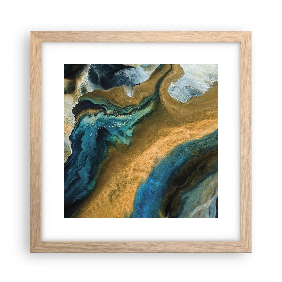 Poster in light oak frame - Blue -Yellow - Mutal Influences - 30x30 cm