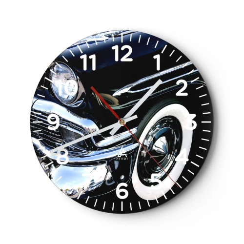 Wall clock - Clock on glass - Classics in Silver, Black and White - 30x30 cm