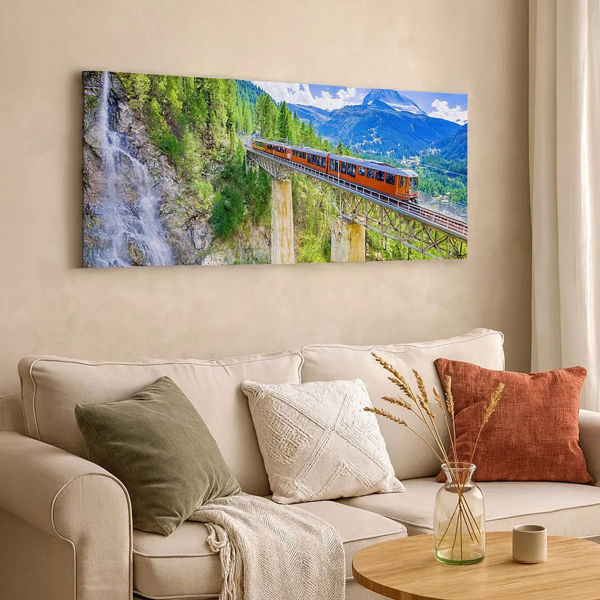 Canvas picture - Train Through the Alps - 100x40 cm