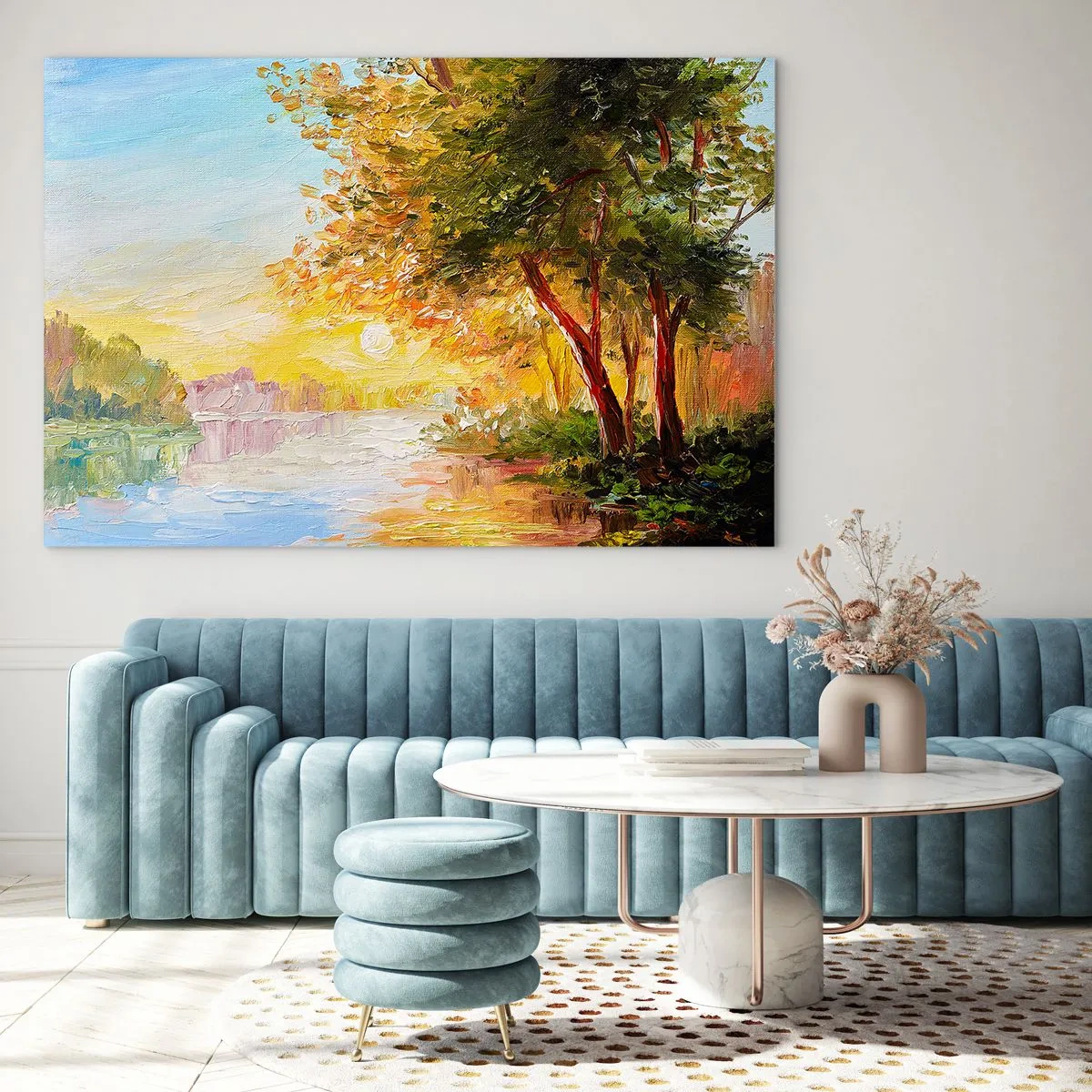 Glass picture - Lake with trees at sunset - 70x50cm - Et In Arcadia Ego - Modern wall decoration for the living room and bedroom ARTTOR