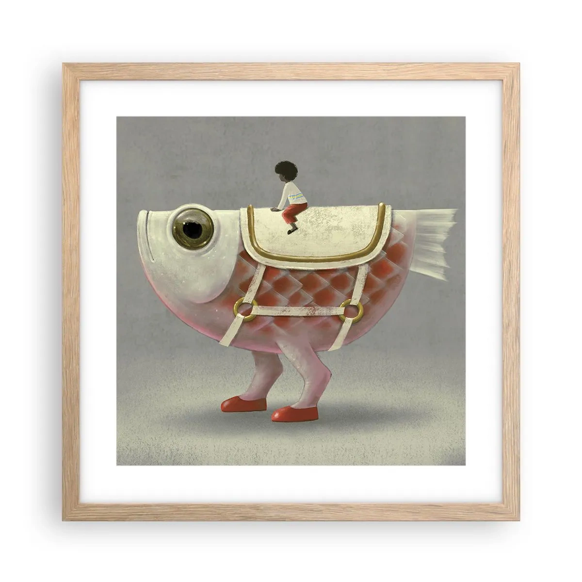 Poster in light oak frame - Fish Jockey - 40x40 cm
