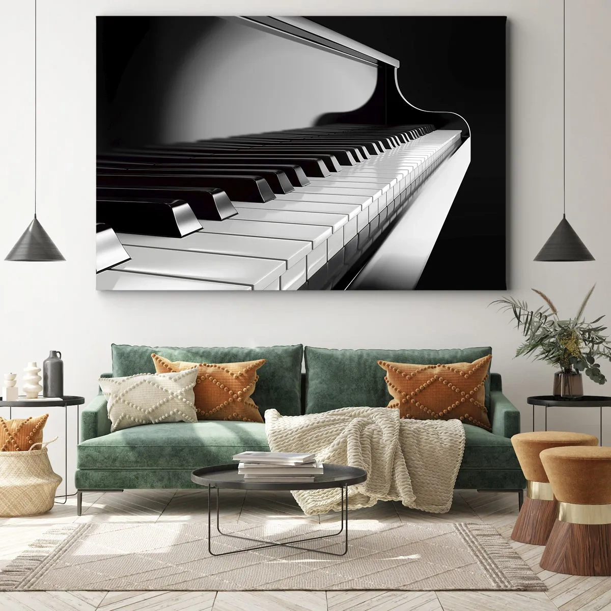 Canvas picture - Piano keys in an elegant black and white shot - 70x50cm - Harmony of Shapes and Colours - Modern wall decoration for the living room and bedroom ARTTOR