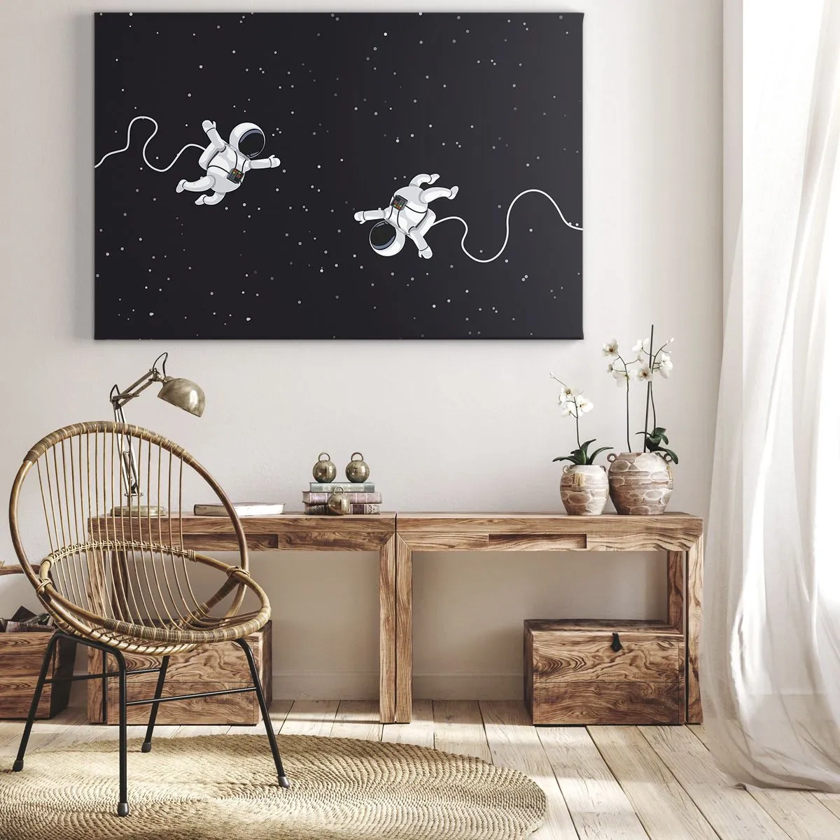 Canvas picture - Astronauts floating in space against a backdrop of stars - 70x50cm - Space Dance - Modern wall decoration for the living room and bedroom ARTTOR