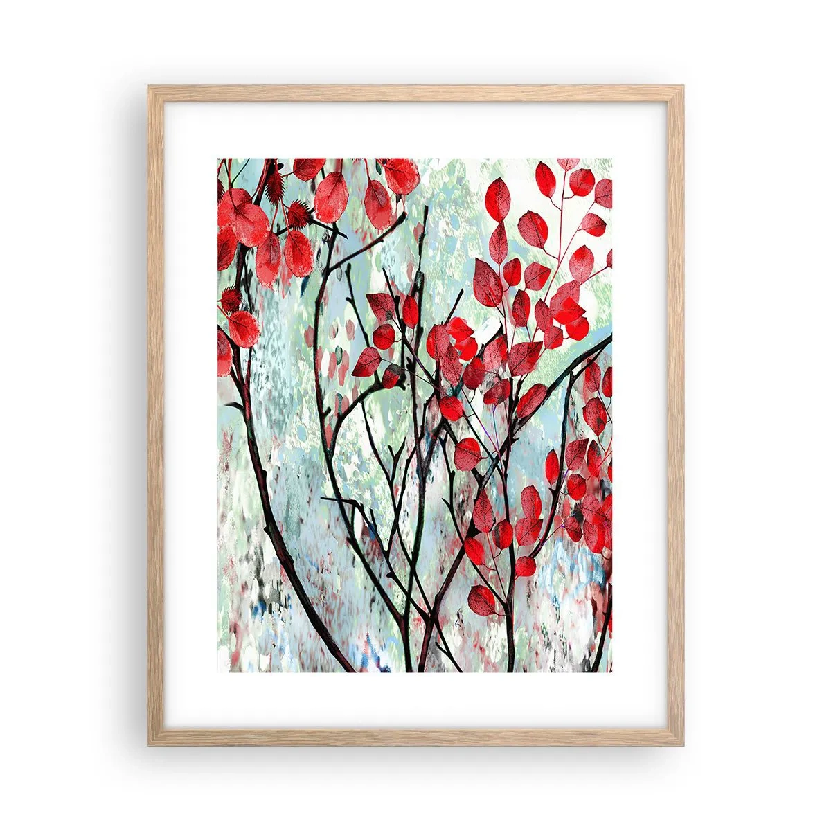 Poster in light oak frame - Tree in Scarlet - 40x50 cm