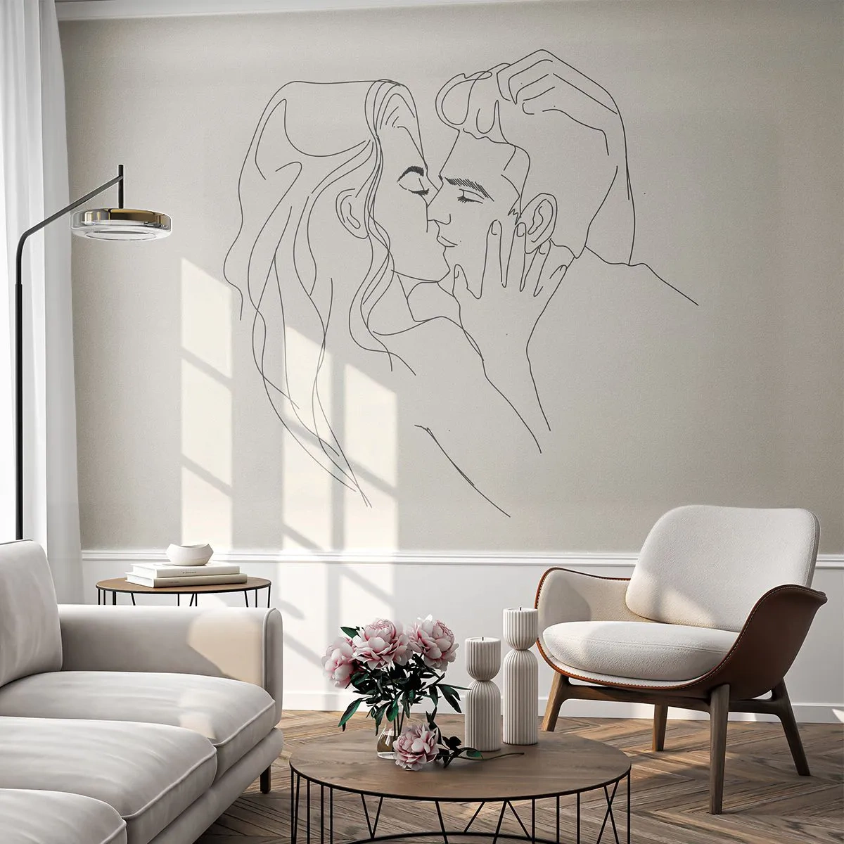 Photo Wallpaper Standard Eco - Tangled up by a Feeling - Graphics, Couple in love, Kiss - 200x140 cm