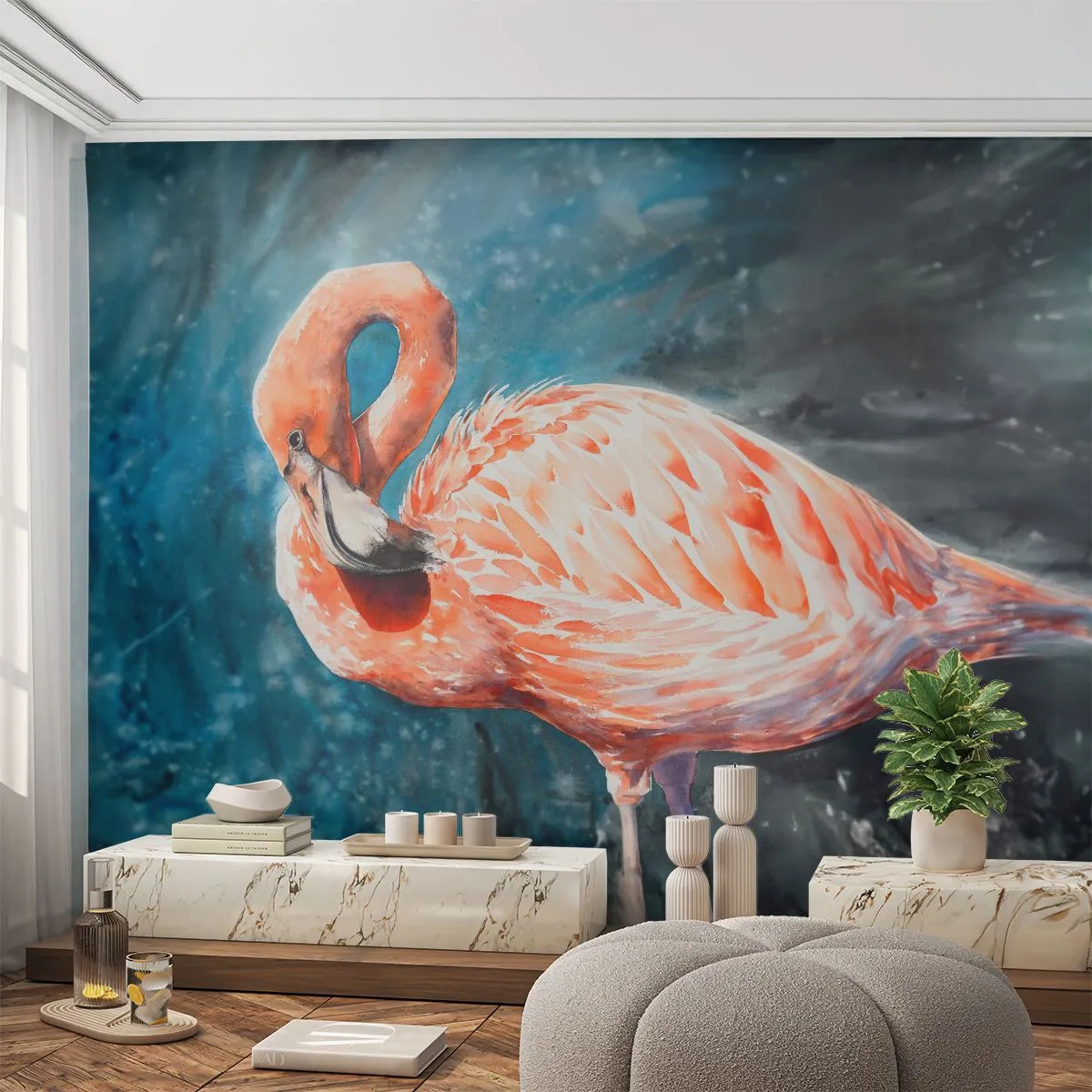 Self-Adhesive Photo Wallpaper Deluxe Sticker - Decorative by Nature - Flamingo, Bird, Nature - 450x315 cm