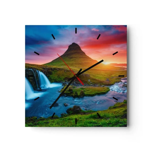 Wall clock - Clock on glass - Iceland - Fire and Water - 30x30 cm