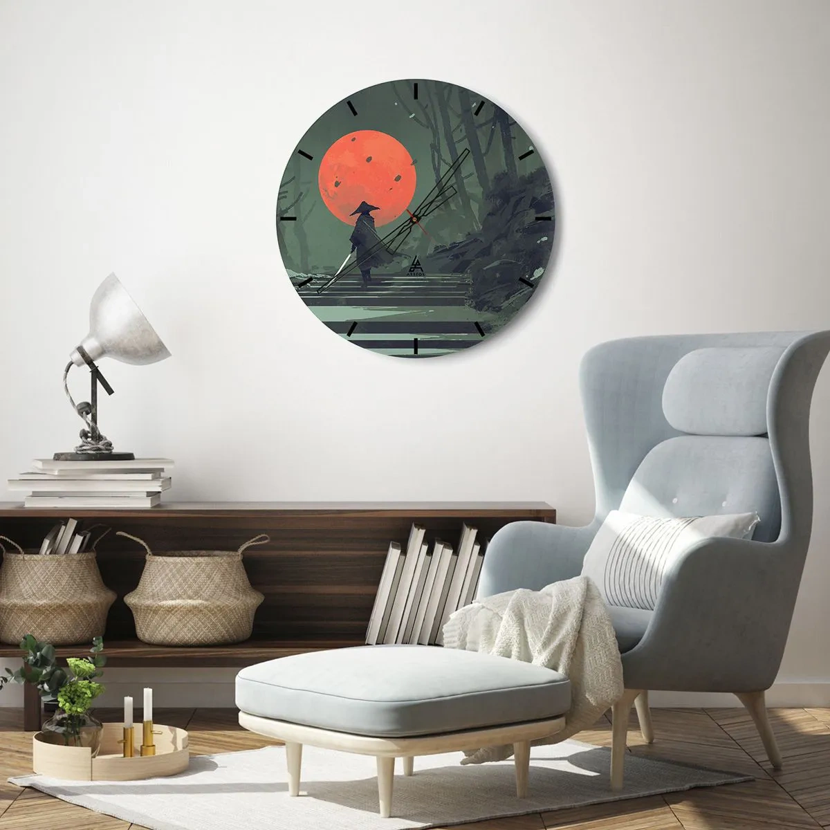 Wall clock - Clock on glass - Red Moon Warrior - 40x40 cm