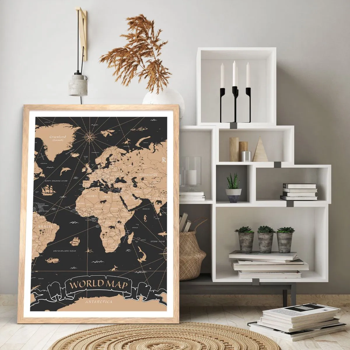Poster in light oak frame - Borders of My World - 61x91 cm