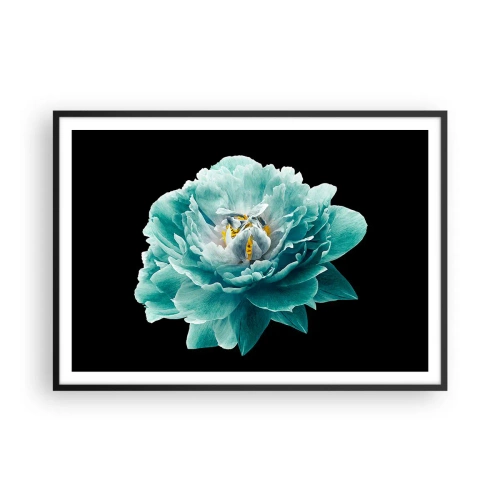 Poster in black frame - Blue and Gold Petals - 100x70 cm