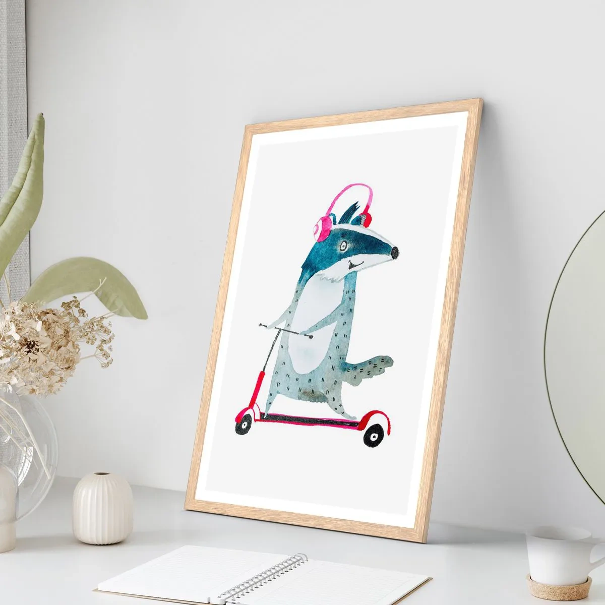 Poster in light oak frame - Joys of a Badger - 50x70 cm