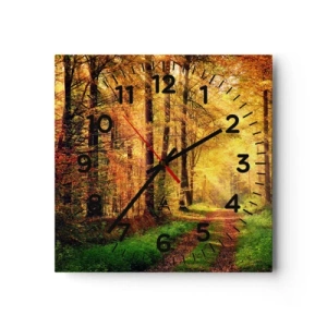 Wall clock - Clock on glass - Forest Golden silence - 30x30 cm