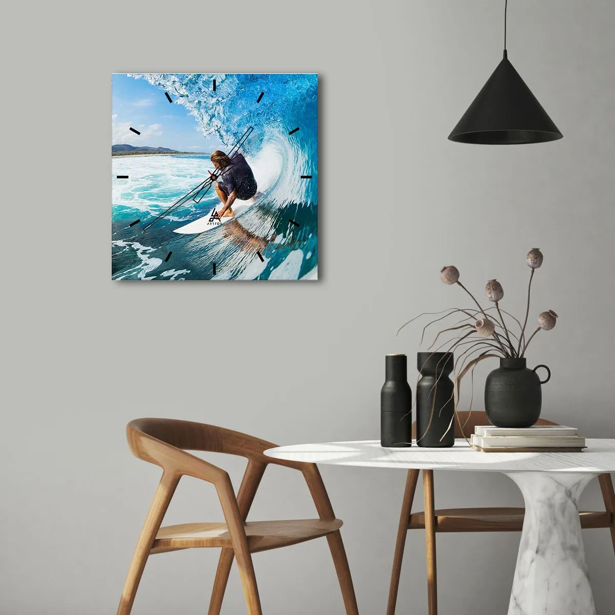 Wall clock - Clock on glass - Dancing with Waves - 30x30 cm
