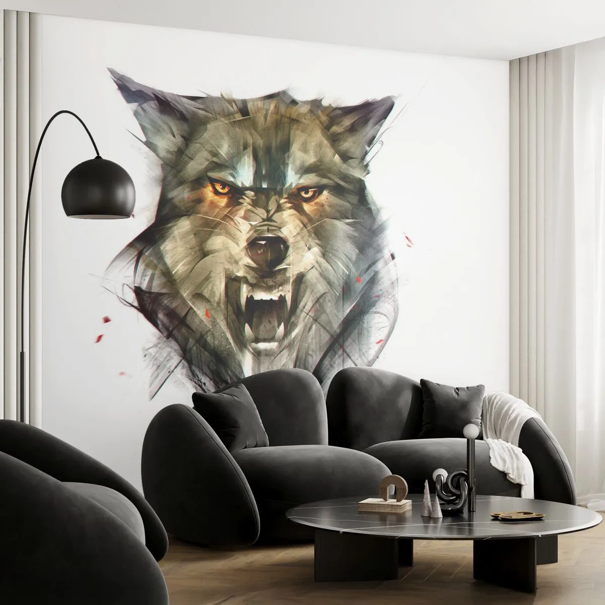 Self-Adhesive Photo Wallpaper Deluxe Sticker - Stand Back! - Abstraction, Animals, Wolf - 250x175 cm