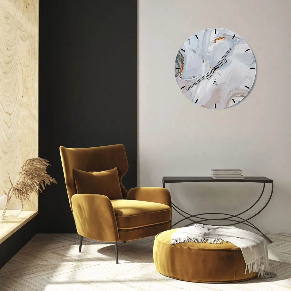 Wall clock - Clock on glass - White Fusion - 40x40 cm