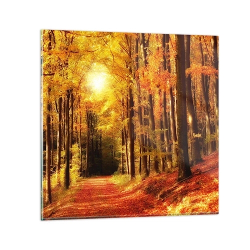 Glass picture - Golden Autumn on a Forest Path - 70x70 cm