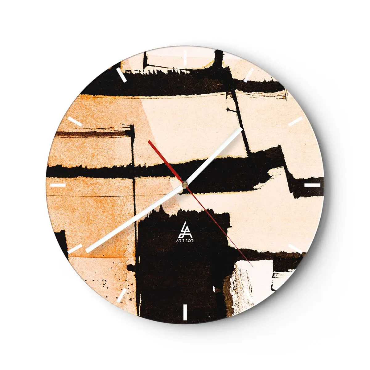 Wall clock - Clock on glass - Abstract geometric composition in beige and black - 30x30cm - Order After All - Modern wall decoration for the living room, kitchen, and bedroom ARTTOR