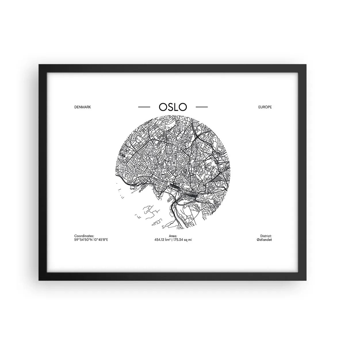Poster in black frame - Anatomy of Oslo - 50x40 cm