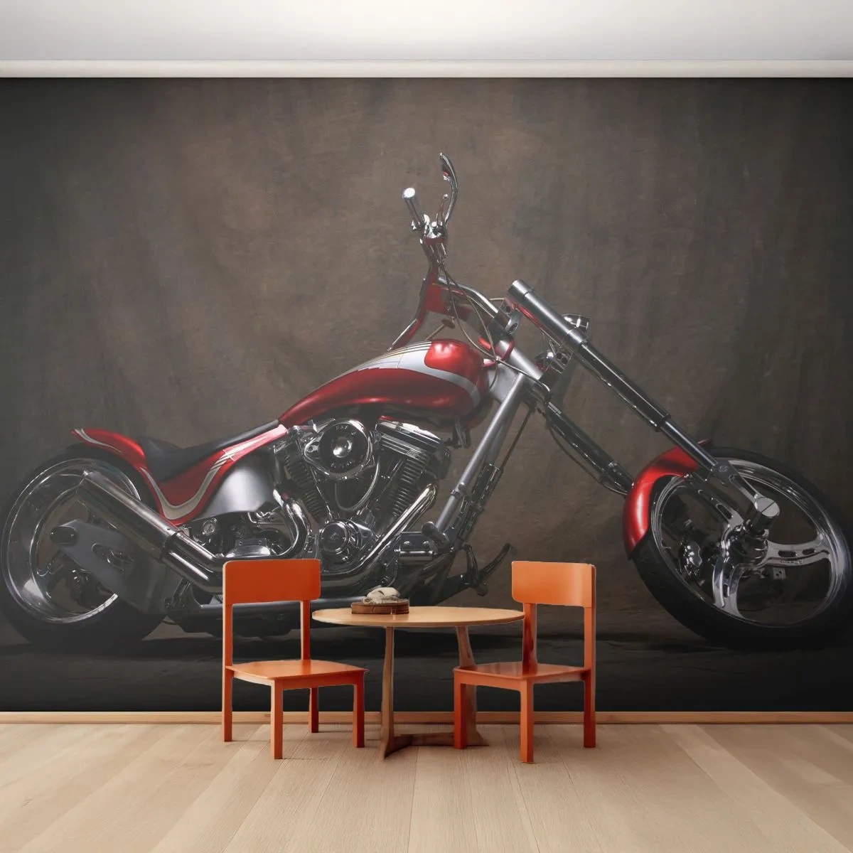 Photo Wallpaper Premium Canvas - Red and Silver Beauty - Motorbike, Chopper, Automotive - 250x175 cm