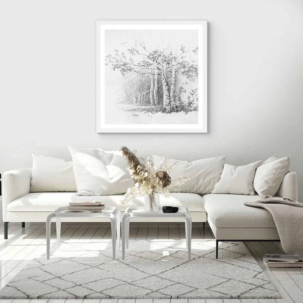 Poster in white frmae - Holiday of Birch Forest - 50x50 cm