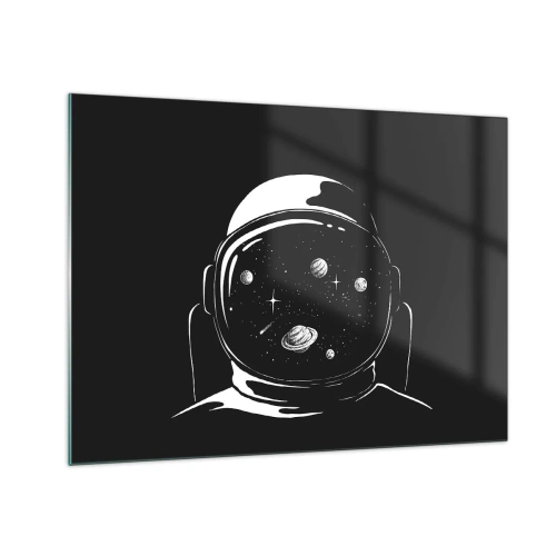 Glass picture - Astronaut with stars and planets in his helmet on a black background - 70x50cm - Quite a View - Modern wall decoration for the living room and bedroom ARTTOR
