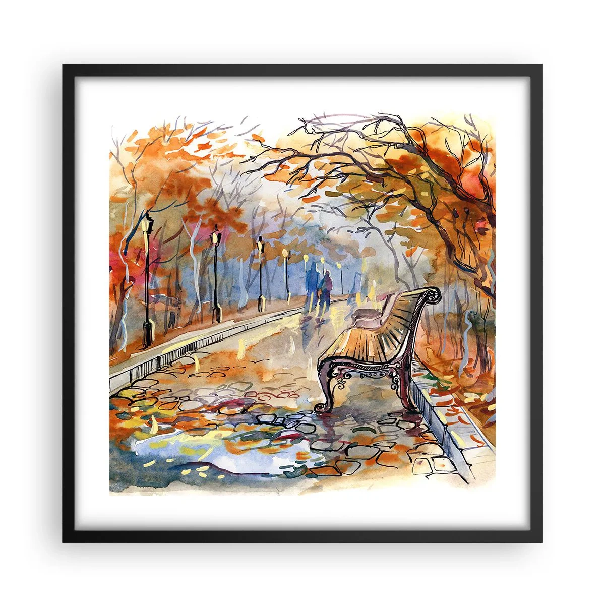 Poster in black frame - Walking together into Autumn - 50x50 cm