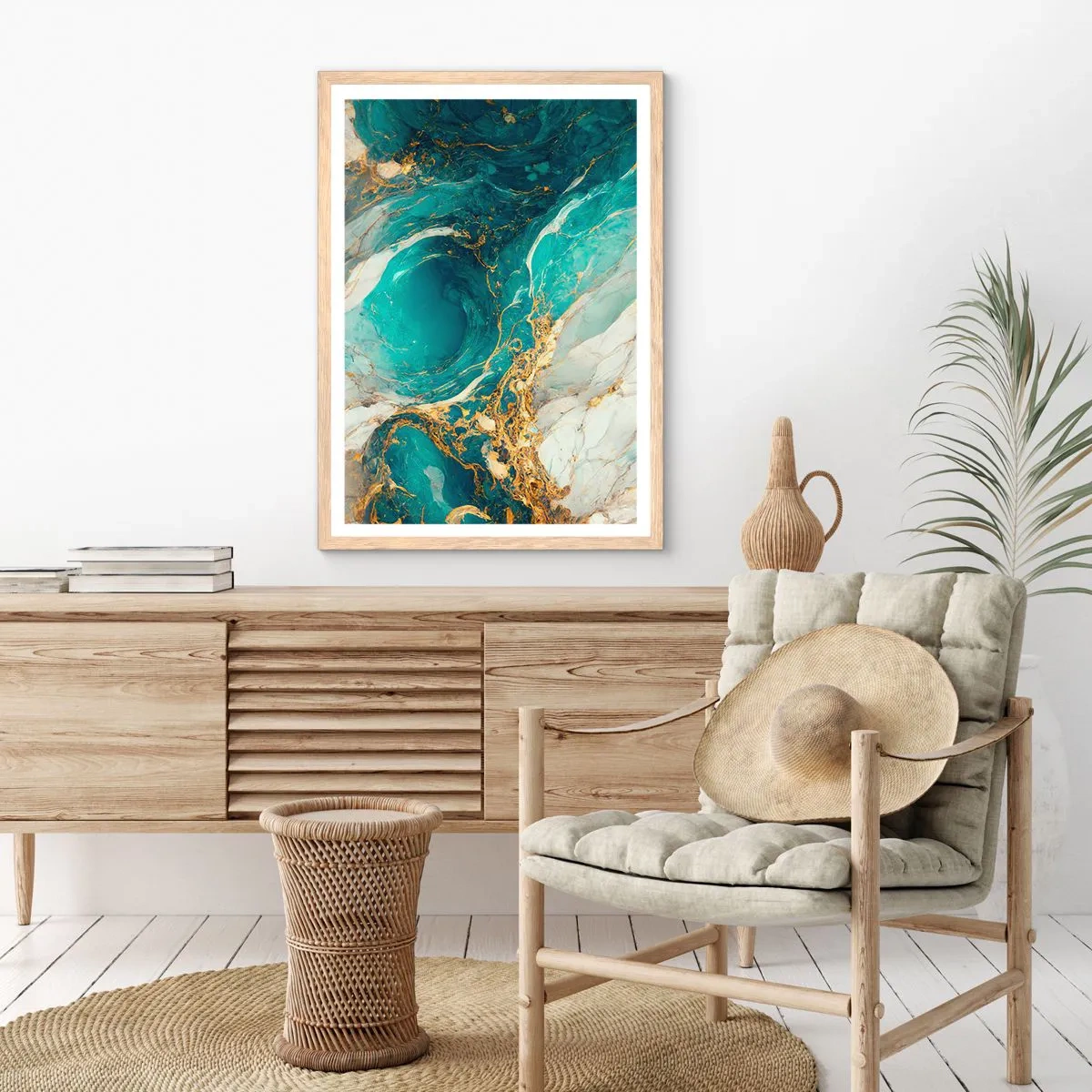 Poster in light oak frame - Composition with Veins of Gold - 40x50 cm