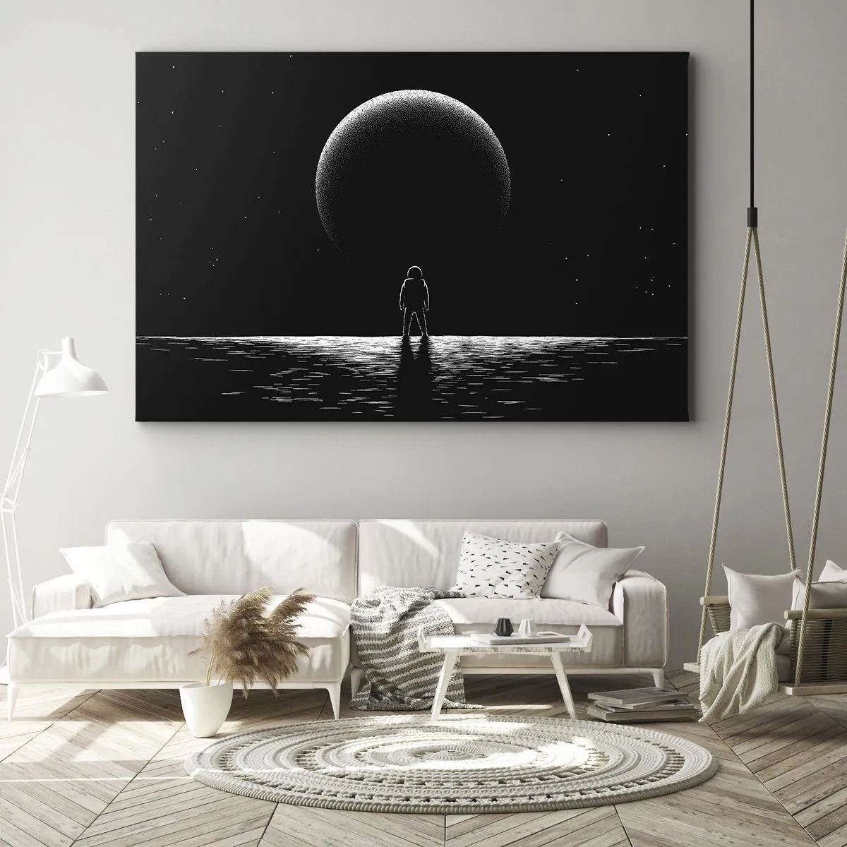 Canvas picture - An astronaut against the backdrop of a large planet in outer space - 70x50cm - Face to Face - Modern wall decoration for the living room and bedroom ARTTOR