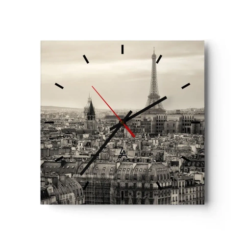 Wall clock - Clock on glass - Over the Roofs of Paris - 40x40 cm