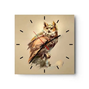 Wall clock - Clock on glass - The Wisest Owl - 30x30 cm