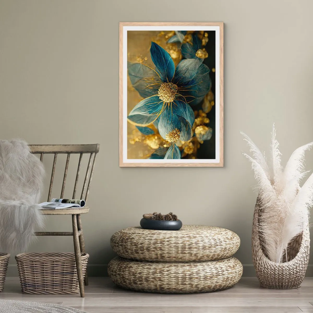 Poster in light oak frame - Blossoming in Gold - 40x50 cm