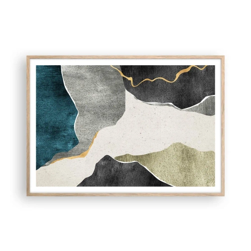 Poster in light oak frame - Mosaic Composition with a Gold Thread - 100x70 cm