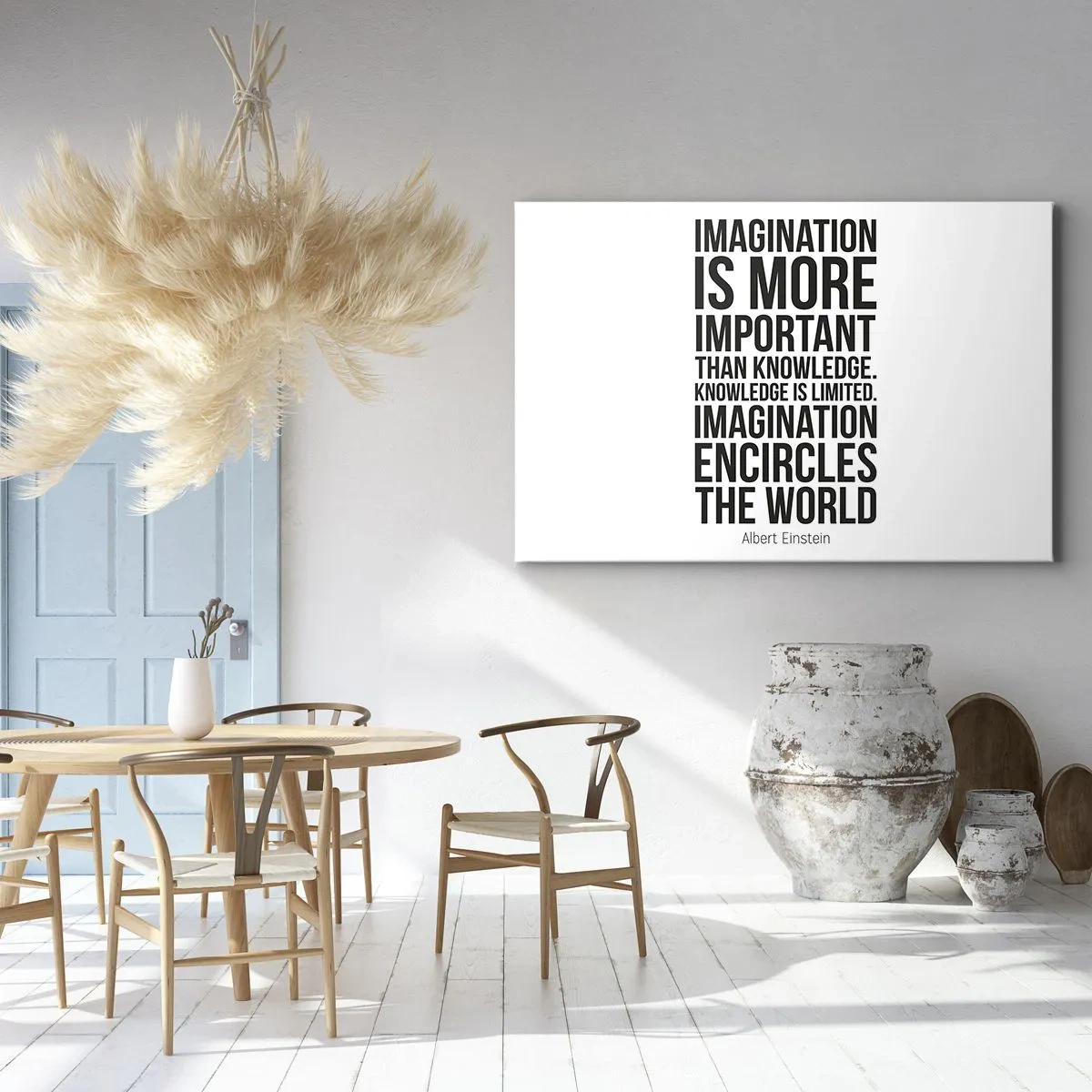 Canvas picture - Inspirational quote on a white background in black font - 70x50cm - Einstein about Power of Imagination - Modern wall decoration for the living room and bedroom ARTTOR