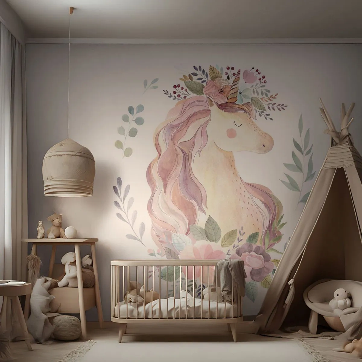 Photo Wallpaper Premium Sand - Invitation to the Fairytale World - Unicorn, Girly, For children - 100x70 cm