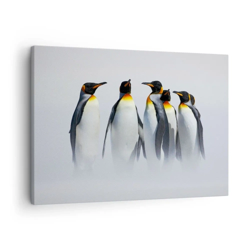Canvas picture - A group of emperor penguins in the winter fog - 70x50cm - Meeting in Tuxedos - Modern wall decoration for the living room and bedroom ARTTOR
