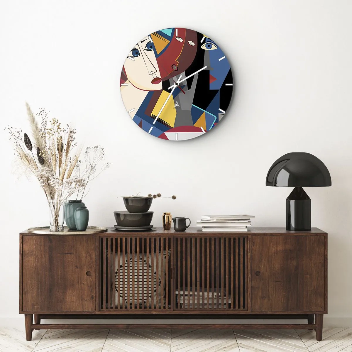 Wall clock - Clock on glass - Conversation of Cubists - 40x40 cm