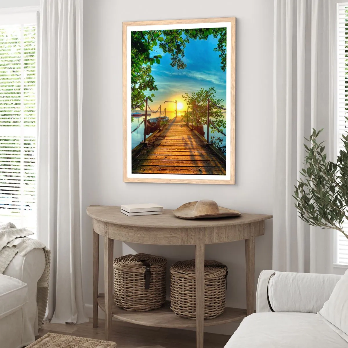 Poster in light oak frame - Sunset by the Water - 40x50 cm