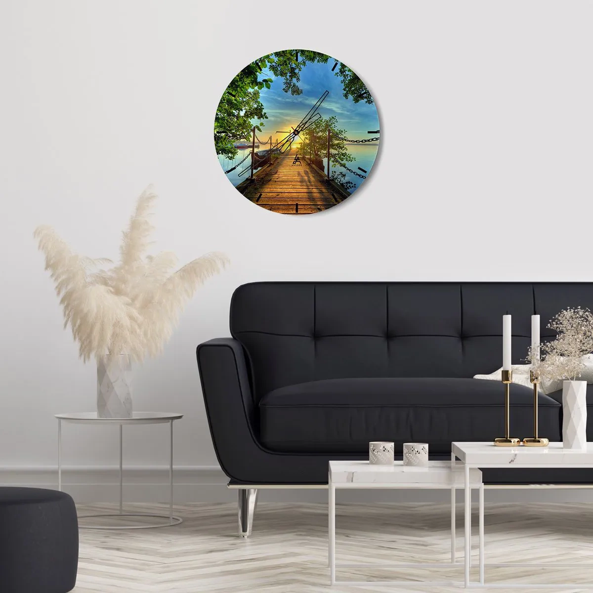 Wall clock - Clock on glass - Sunset by the Water - 40x40 cm