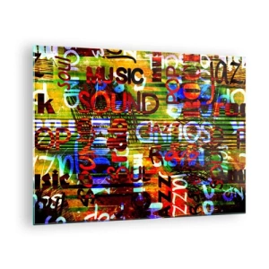Glass picture - Colorful inscriptions on an artistic mosaic background - 70x50cm - All Colours of Sound - Modern wall decoration for the living room and bedroom ARTTOR