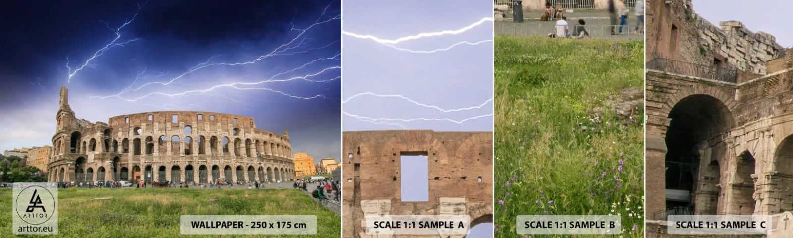 Photo Wallpaper Sample Self-Adhesive Deluxe Sticker - Battle Arena - Architecture, Rome, Colosseum - 100x30 cm